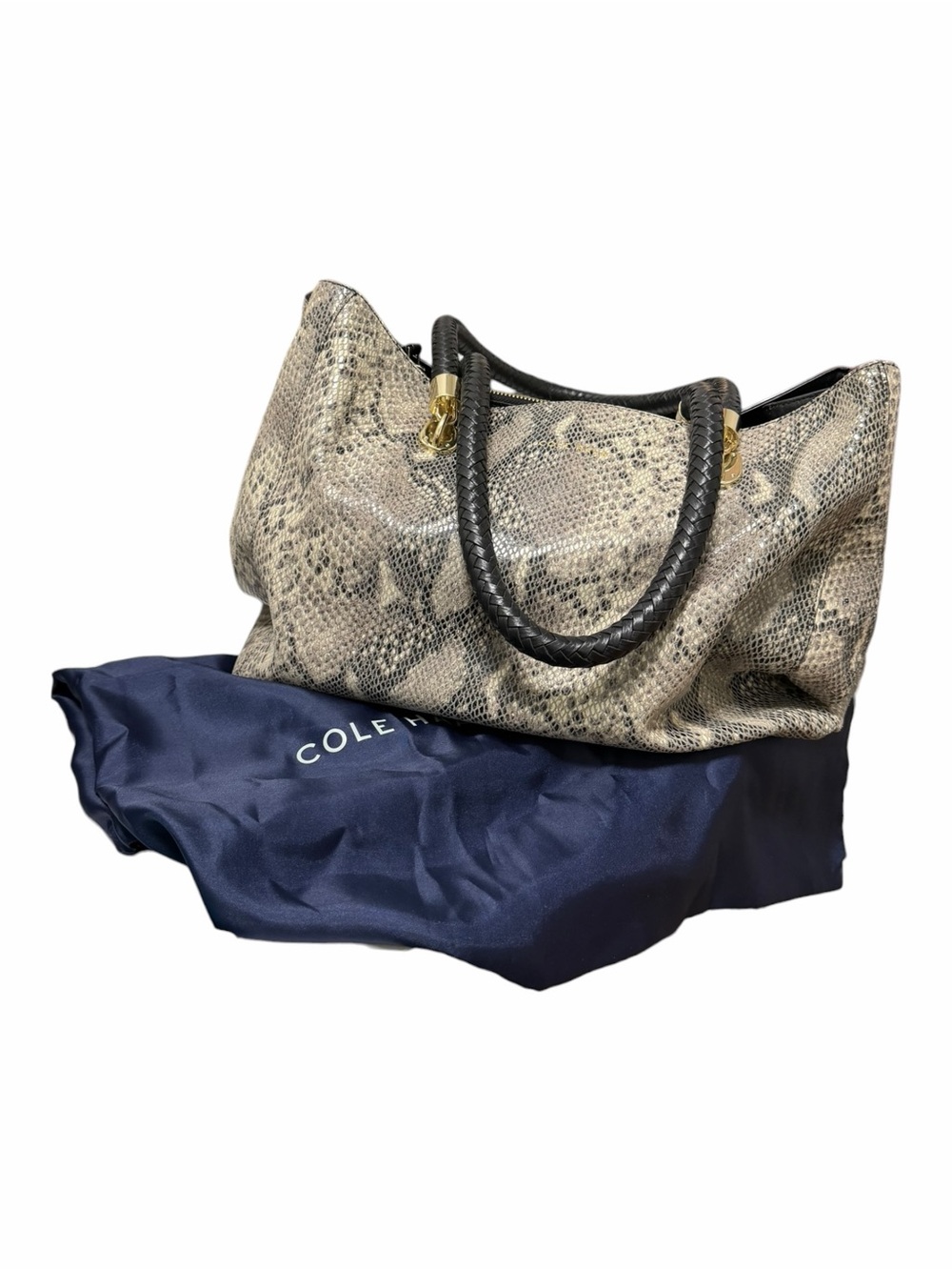 Cole Haan Taupe/Charcoal Reptile Leather Shoulder Handbag - Picture 8 of 10